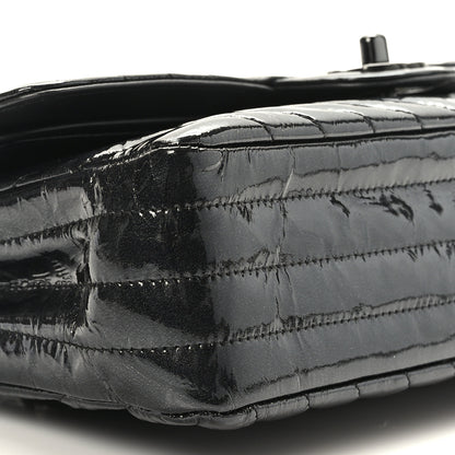 Chanel Metallic Patent Crumpled Calfskin Chevron Quilted Medium Double Flap So Black 8 of 10