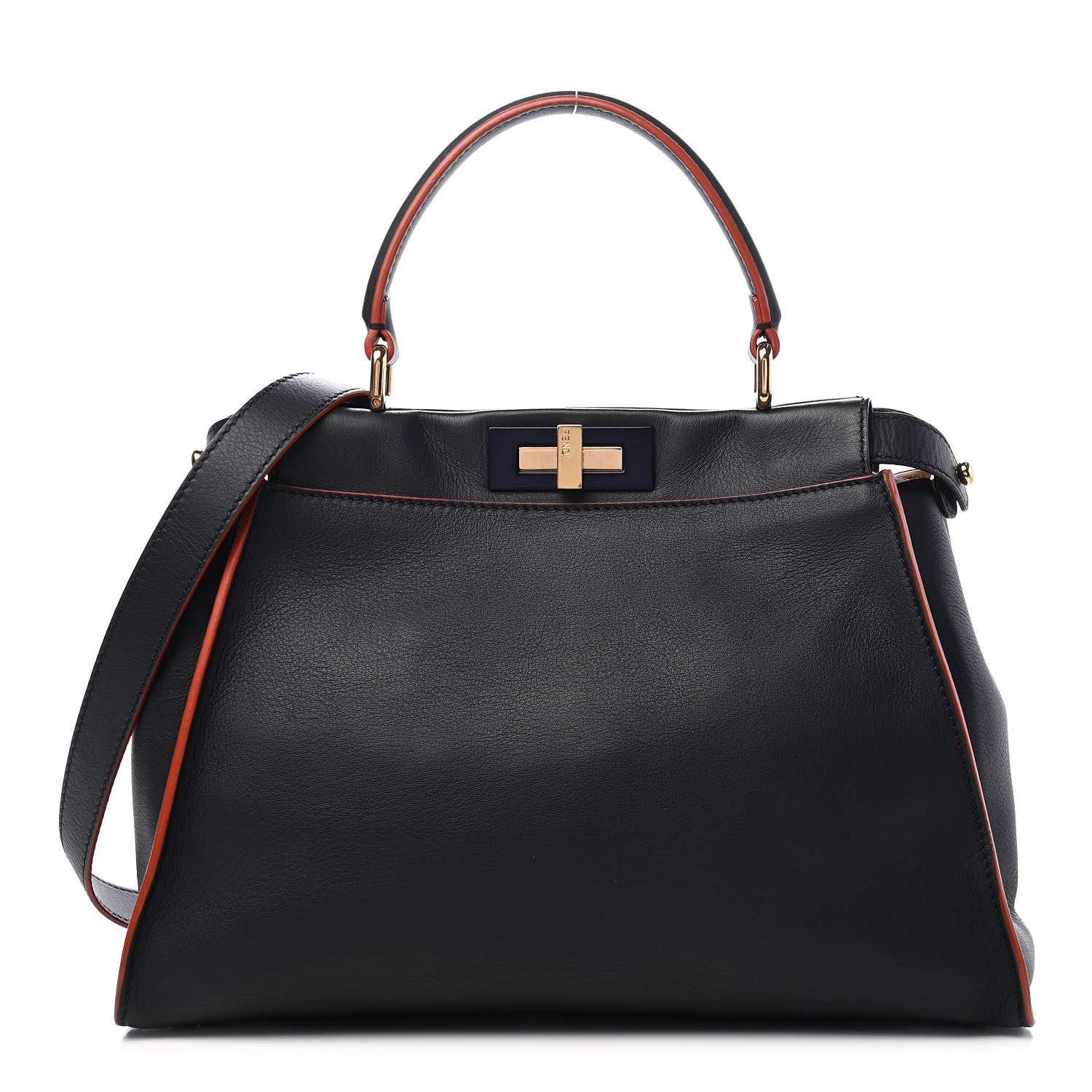 Fendi Vitello Seta Burro Medium Peekaboo Iconic Satchel Blue Notte Plaster 1 of 8