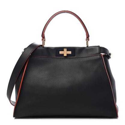 Fendi Vitello Seta Burro Medium Peekaboo Iconic Satchel Blue Notte Plaster 1 of 8