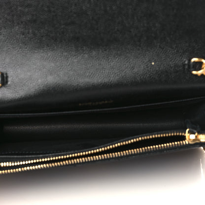 Saint Laurent Grain De Poudre Matelasse Chevron Monogram Envelope Chain Wallet Black 6 of 11