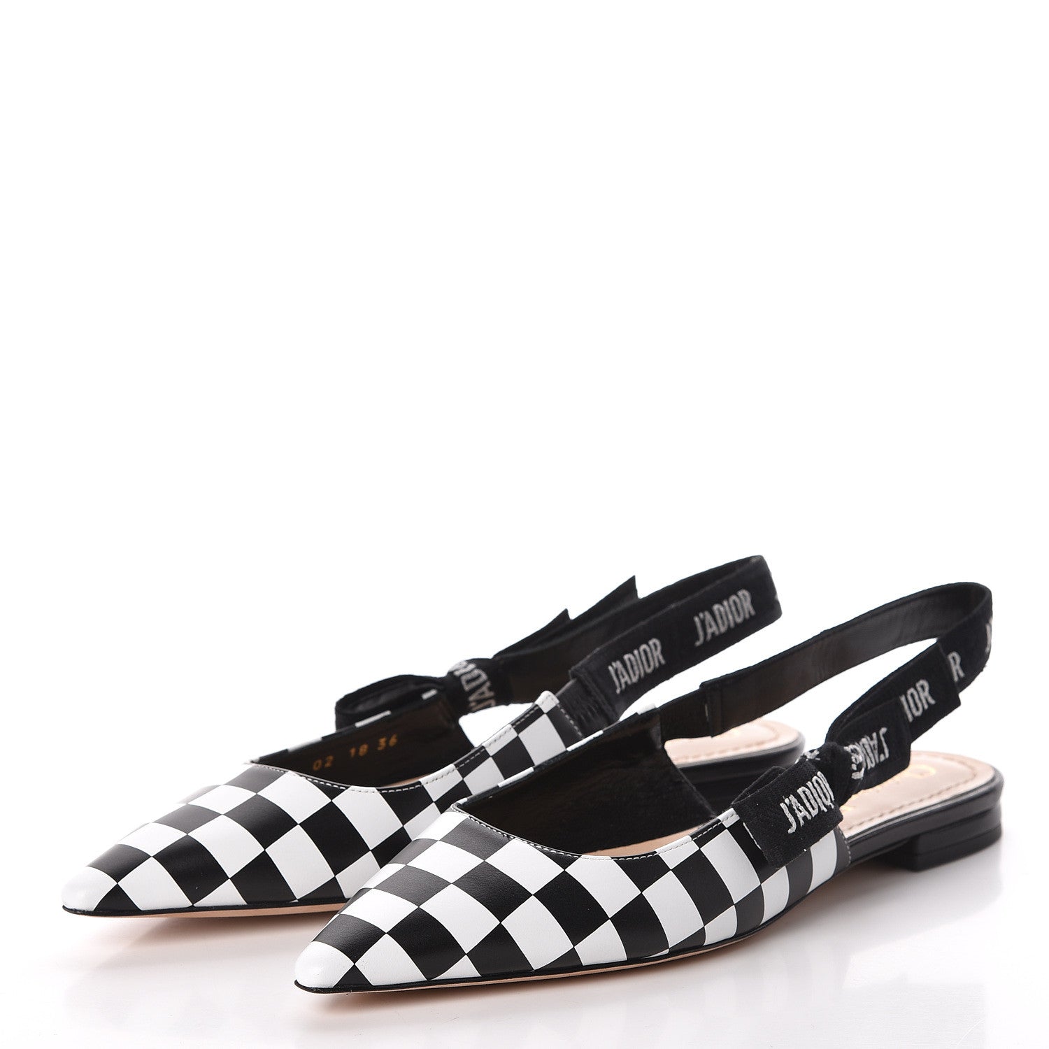 Christian Dior Calfskin Ribbon Checker Print J'Adior Slingback Ballet Flats 36 Black White 3 of 8