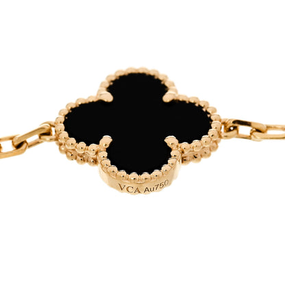 Van Cleef & Arpels 18K Yellow Gold Black Onyx 5 Motifs Vintage Alhambra Bracelet 4 of 5