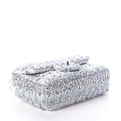Chanel Tweed Quilted Mini Rectangular Flap Light Green Silver White 3 of 8