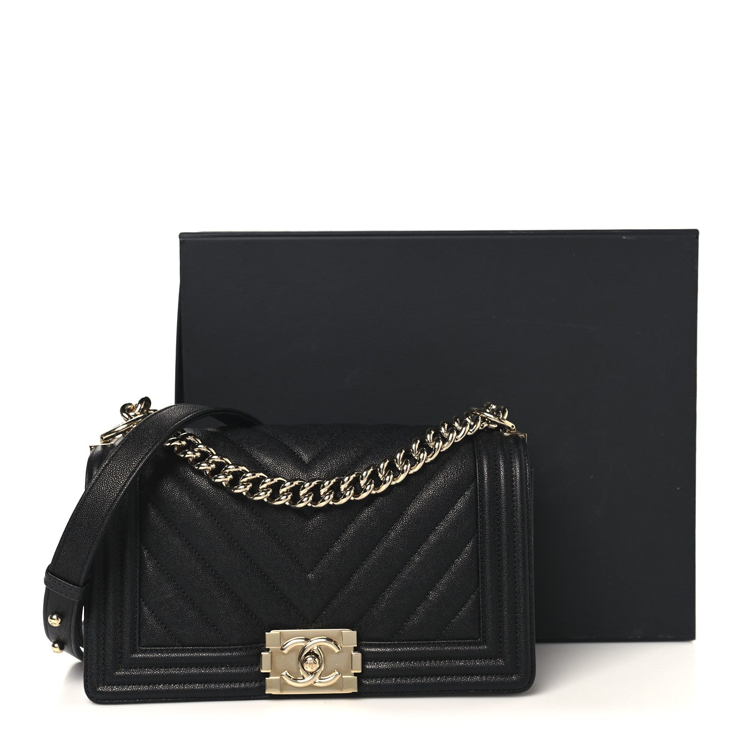 Chanel Caviar Chevron Quilted Medium Boy Flap Black 11 of 11