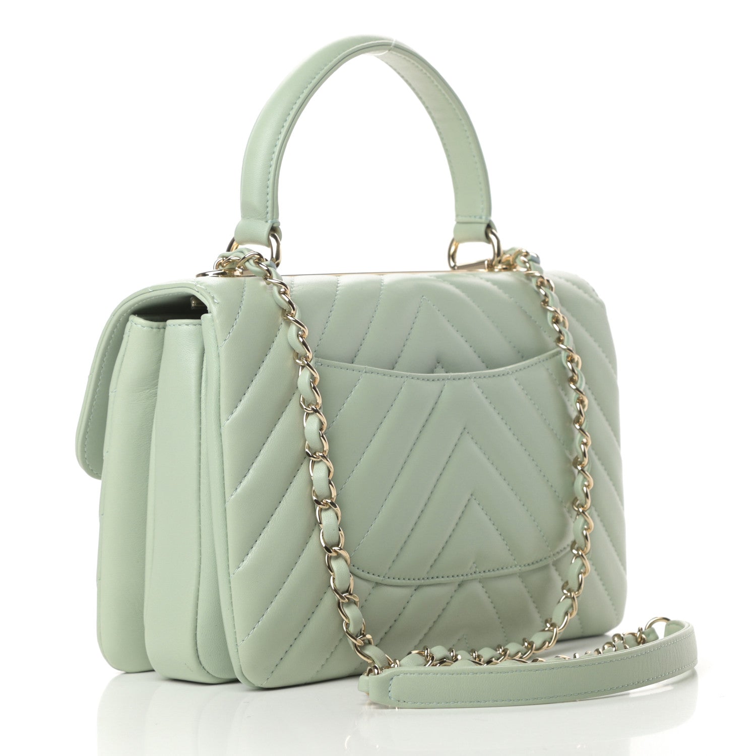 Chanel Lambskin Chevron Quilted Small Trendy CC Dual Handle Flap Bag Light Green 3 of 11