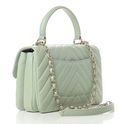 Chanel Lambskin Chevron Quilted Small Trendy CC Dual Handle Flap Bag Light Green 3 of 11