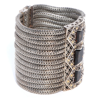 John Hardy Sterling Silver 18k Gold Cognac Quartz Batu Sari Wide Bracelet 4 of 6
