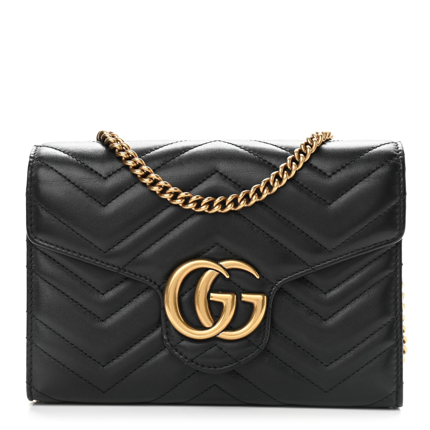 Calfskin Matelasse GG Marmont Chain Wallet Black