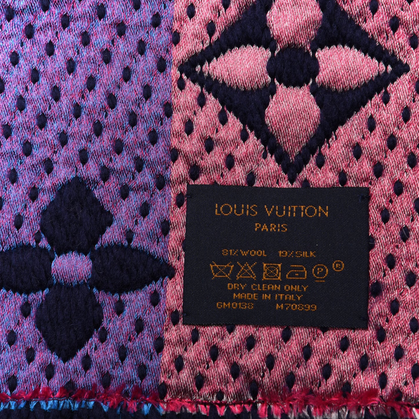 Wool Silk Rainbow Logomania Scarf Navy
