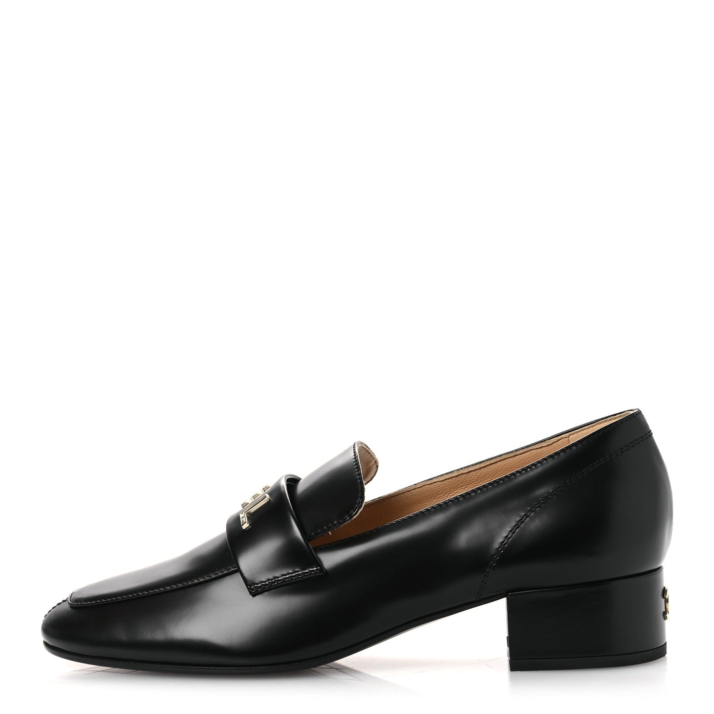 Shiny Calfskin Logo Loafers 40 Black