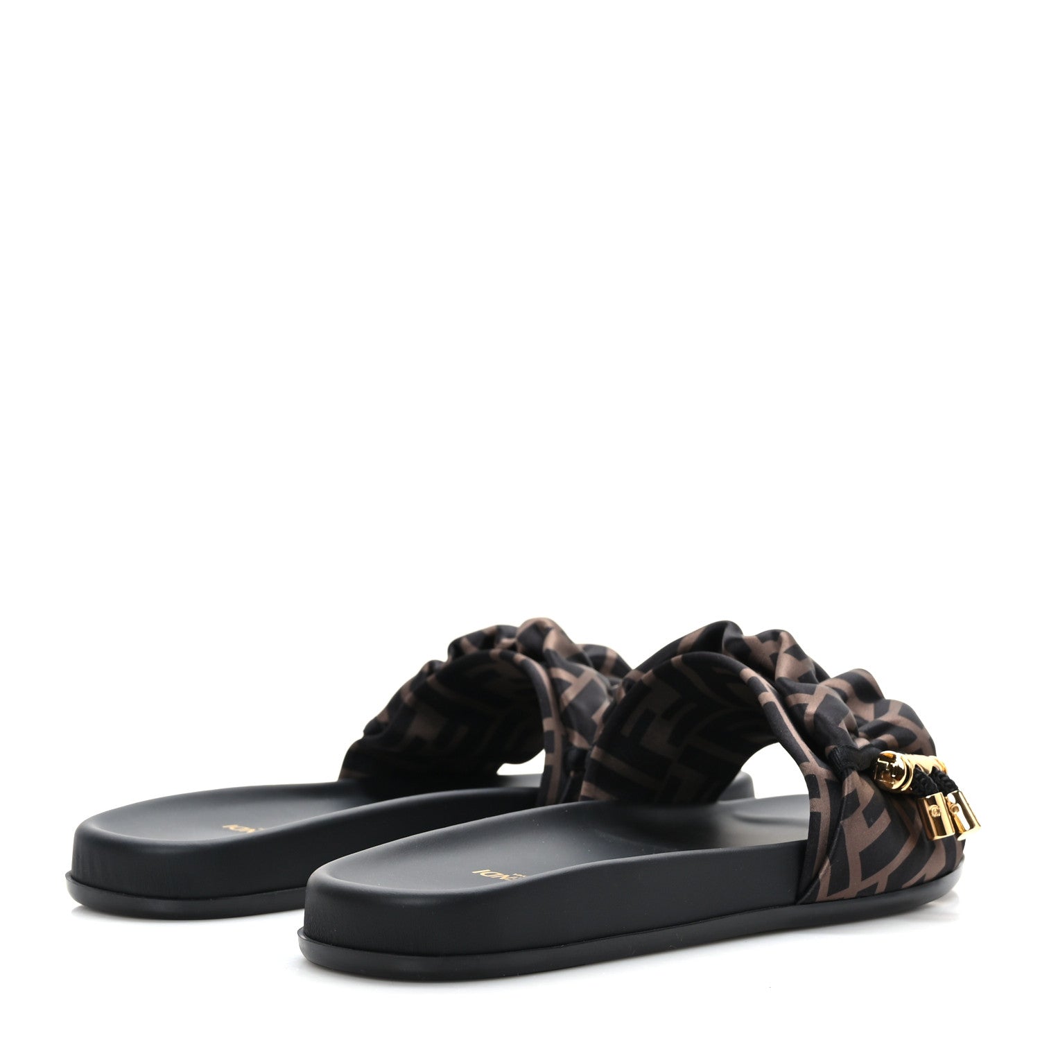 Fendi Satin FF Fendi Feel Slide Sandals 37 Tobacco Black 4 of 7