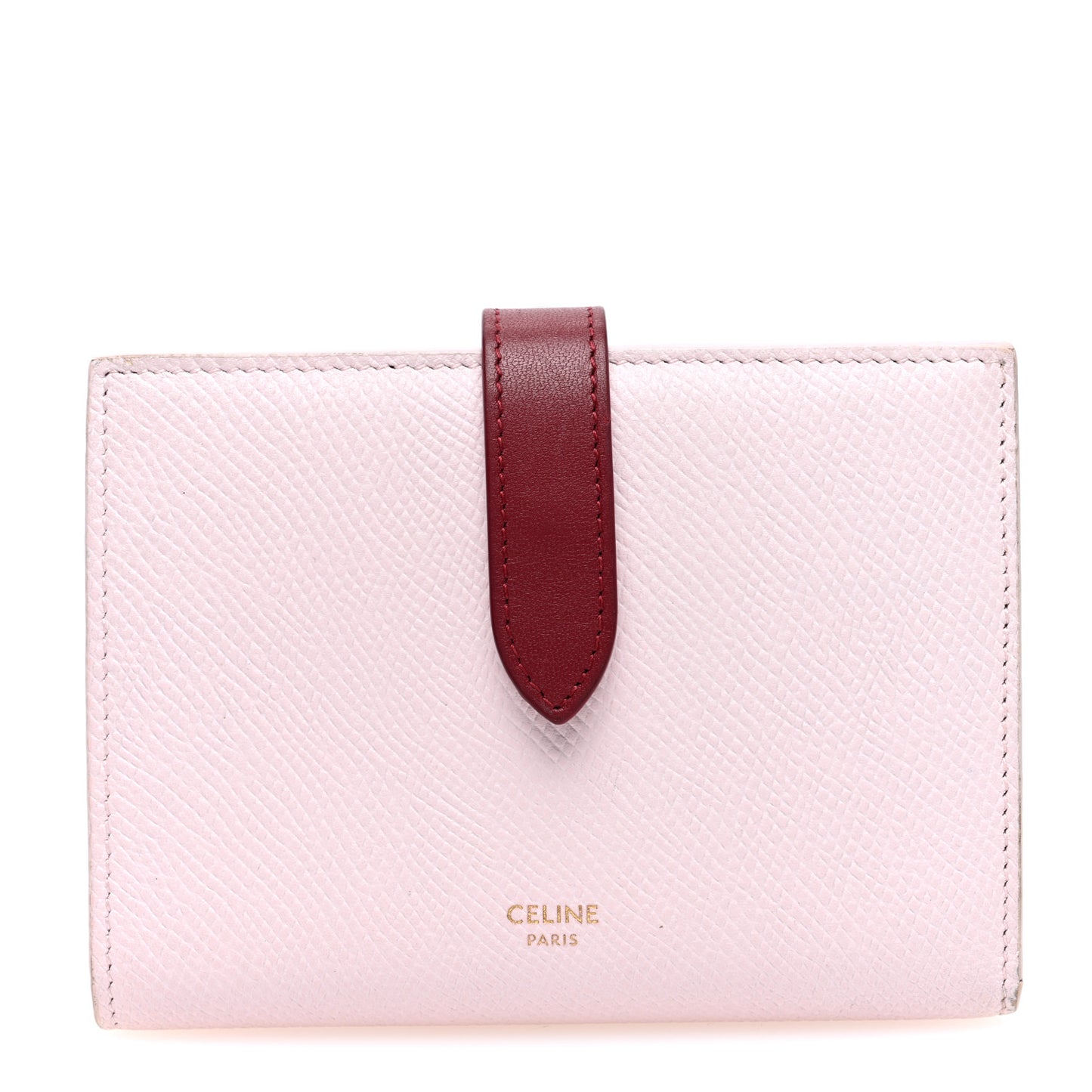 Grained Calfskin Medium Multifunction Strap Wallet Peony Carmin