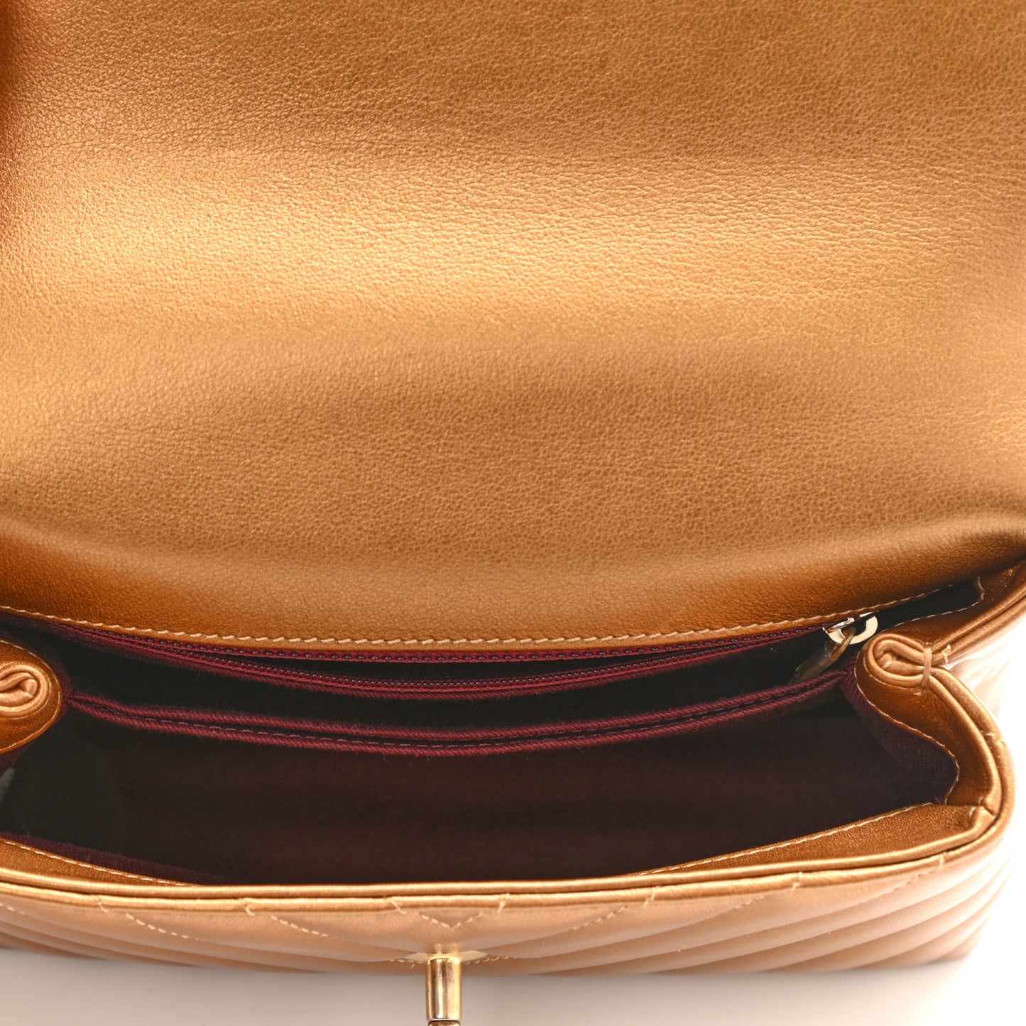 Metallic Calfskin Chevron Quilted Mini Coco Handle Flap Gold