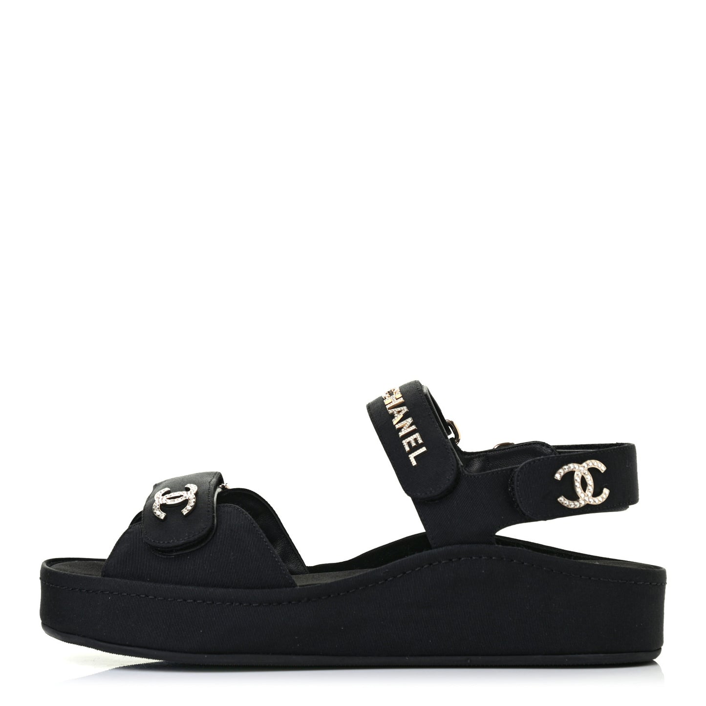 Grosgrain Crystal Logo Platform Sandals 39 Black