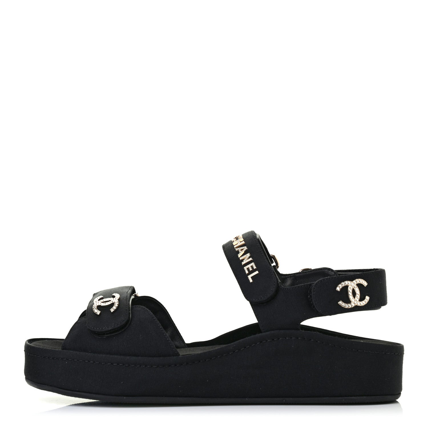 Chanel Grosgrain Crystal Logo Platform Sandals 39 Black 1 of 8
