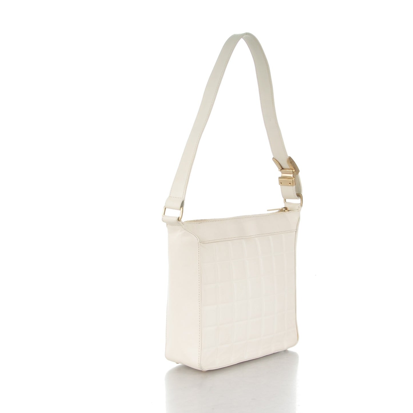 Lambskin Chocolate Bar Quilted Small Shoulder Bag White