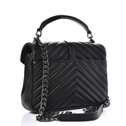 Saint Laurent Sheepskin Matelasse Chevron Monogram Medium College Bag Black 2 of 12