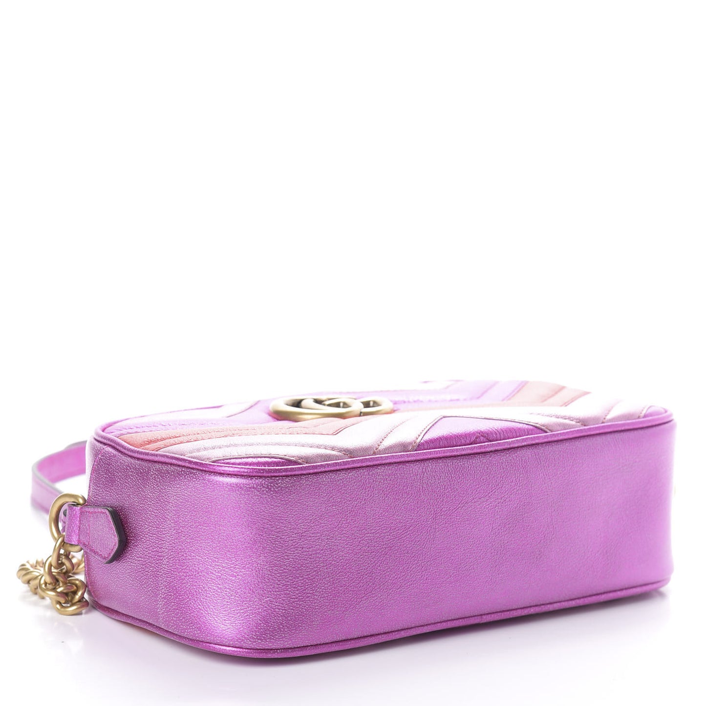 Laminated Nappa Matelasse Small GG Marmont Chain Shoulder Bag Fuxia Rosso Rosa