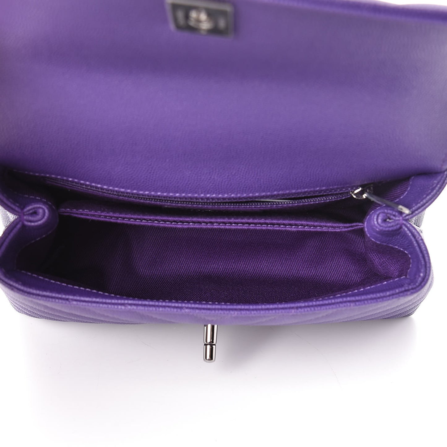 Caviar Chevron Quilted Mini Coco Handle Flap Purple