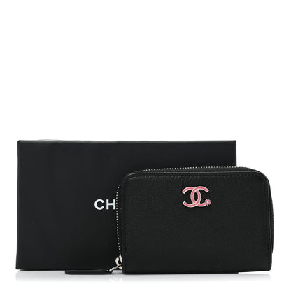 Chanel Goatskin Camellia Zip Coin Purse Black 3 of 12