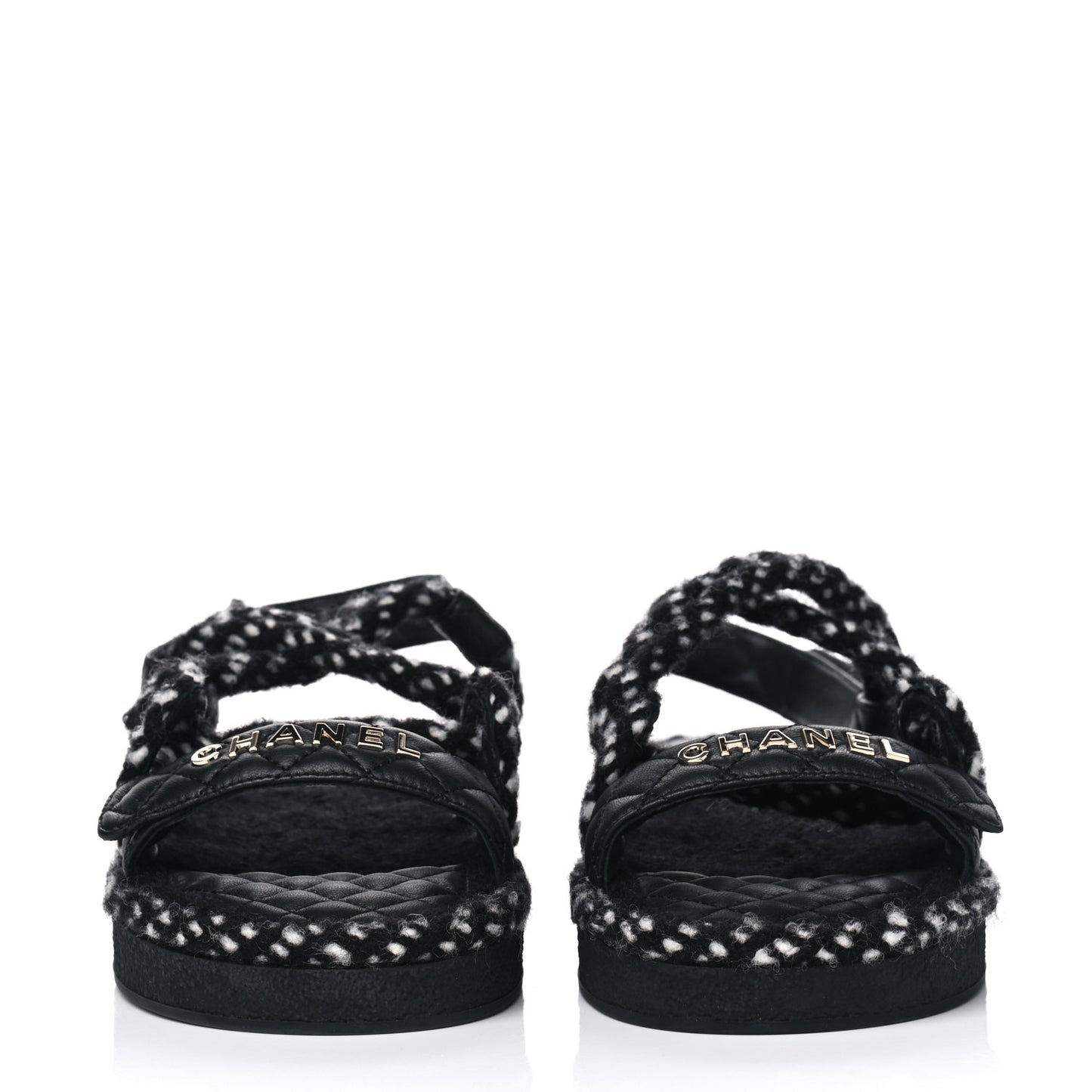 Cord Lambskin Quilted Logo Sandals 41 Black White