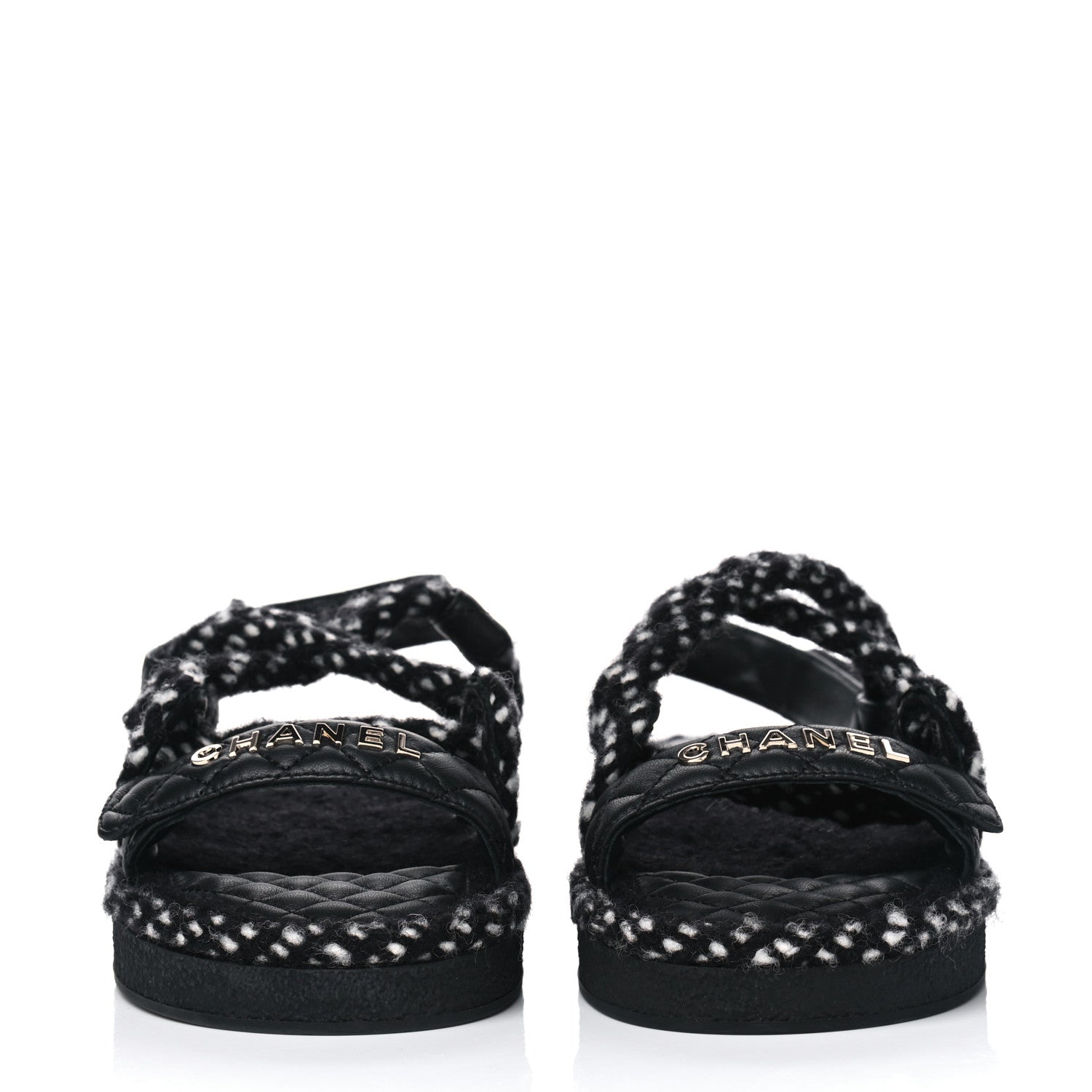 Chanel Cord Lambskin Quilted Logo Sandals 41 Black White 2 of 6
