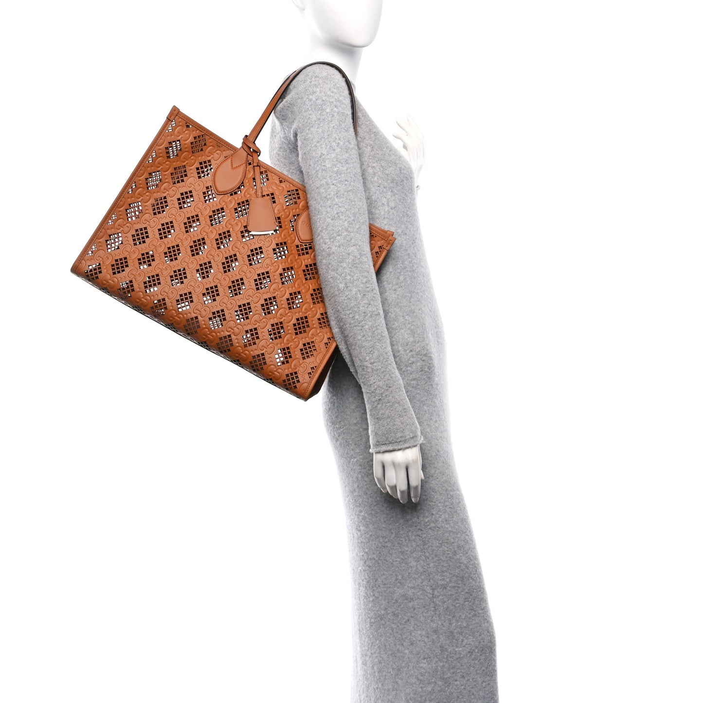 Calfskin GG Monogram Diamond Cut Medium Ophidia Tote Bag Brown