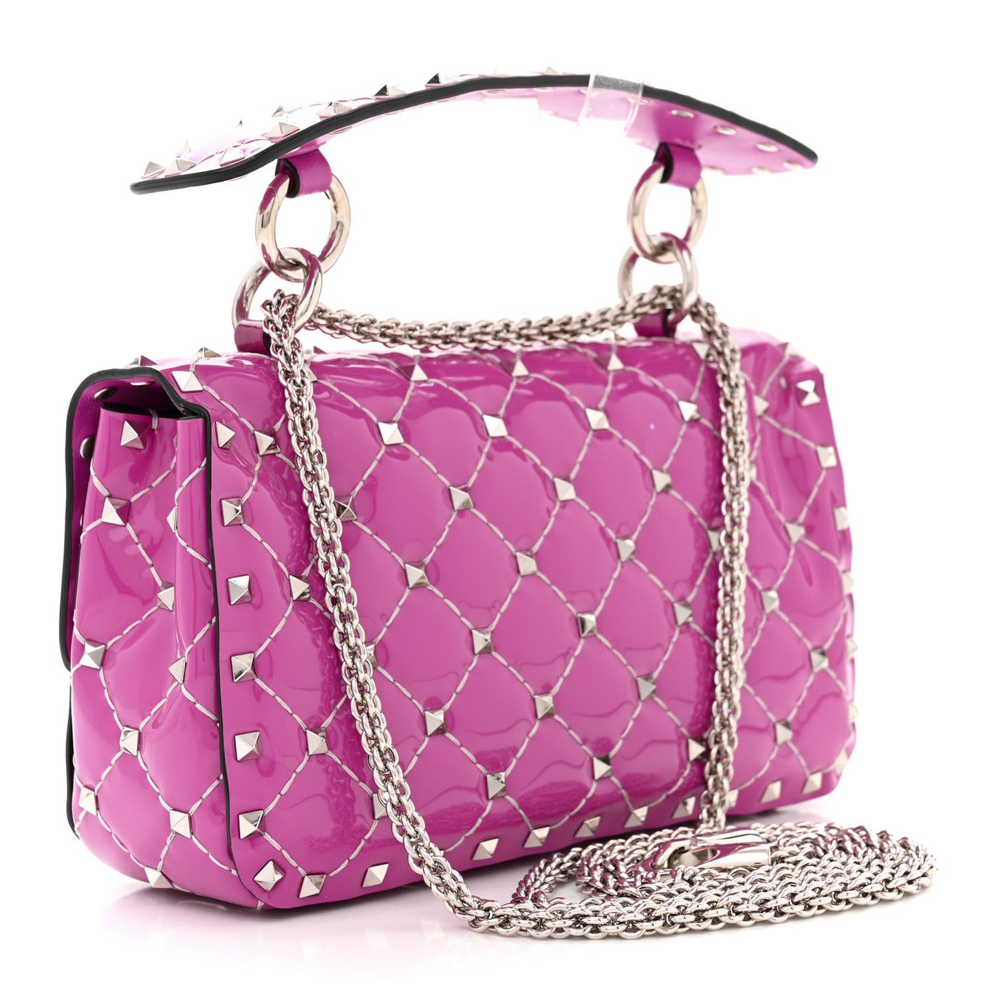 Patent Small Rockstud Spike Shoulder Bag Radiant Orchid