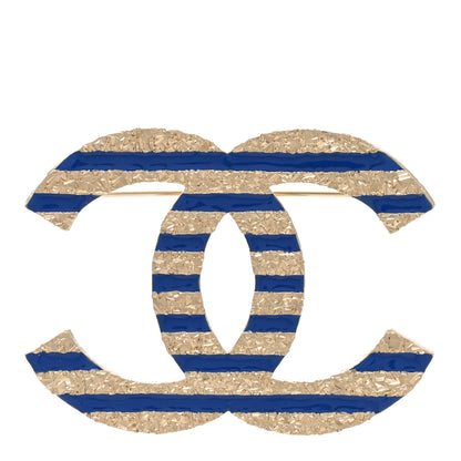 Chanel Resin Glitter CC Brooch Gold Blue 1 of 5