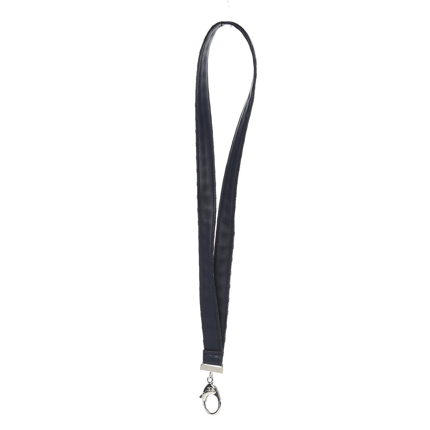 Lambskin Quilted Lanyard Key Holder Necklace Navy