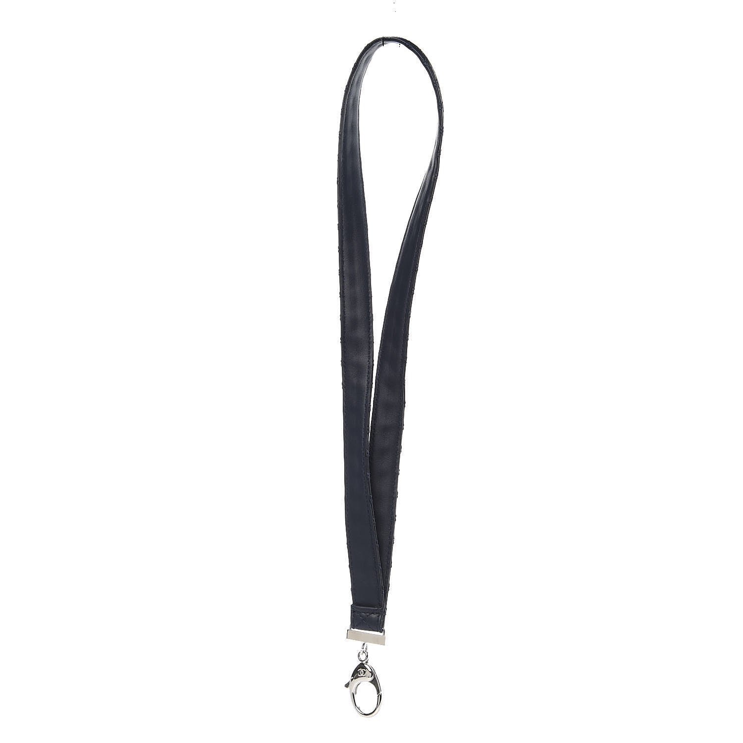 Chanel Lambskin Quilted Lanyard Key Holder Necklace Navy 1 of 4