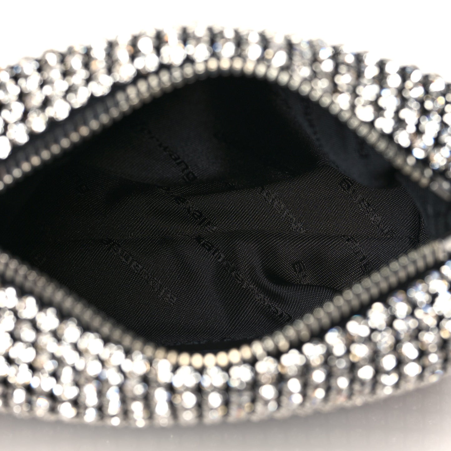 Mesh Crystal Rhinestone Mini Heiress Pouch Black Silver