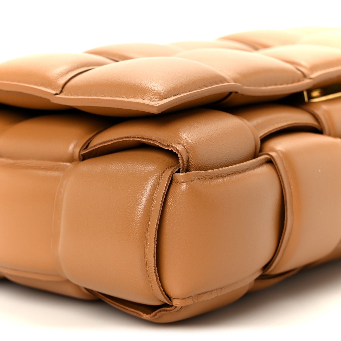 Nappa Maxi Intreccio Padded Cassette Crossbody Bag Caramel