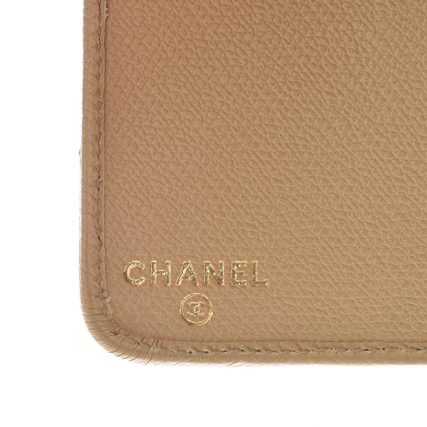 Grained Calfskin CC Button Pocket Agenda Cover Beige
