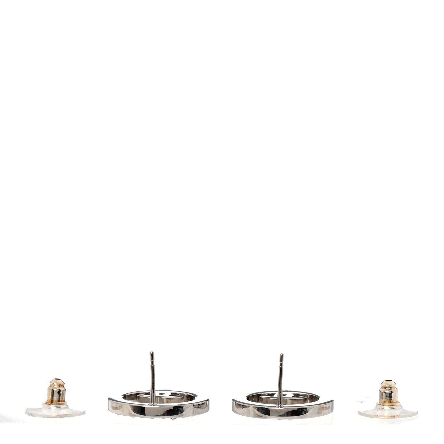 Chanel Crystal CC Round Earrings Silver 3 of 5
