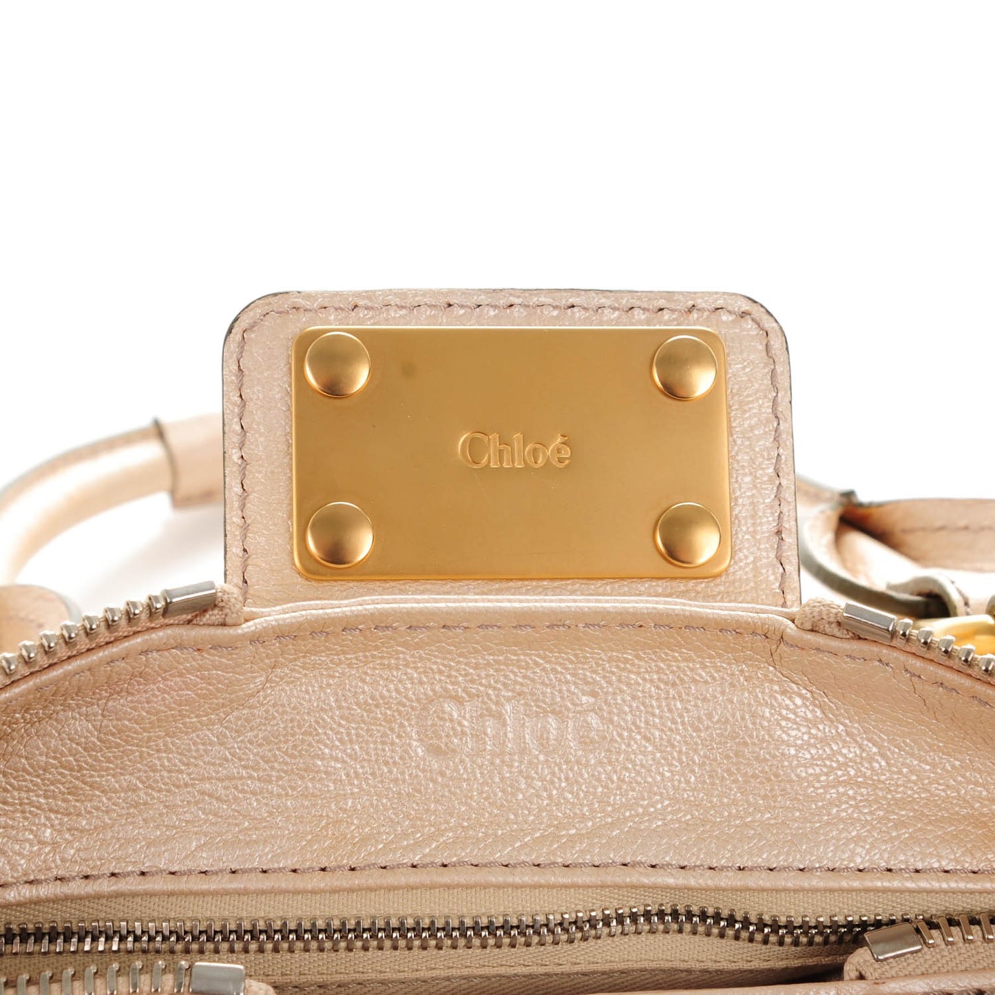 Metallic Calfskin Medium Paddington Satchel Beige