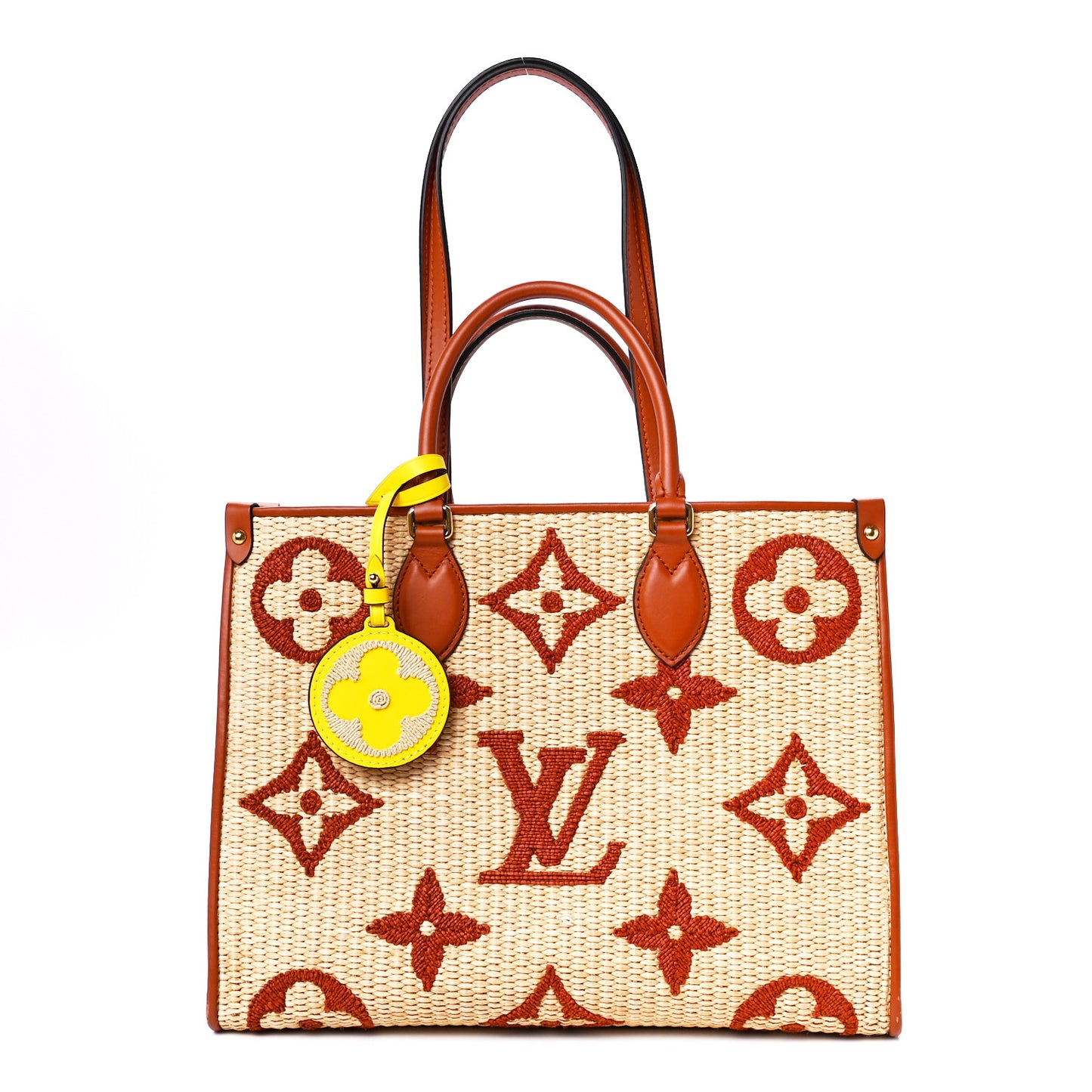 Raffia Calfskin Monogram Giant Onthego MM Tan