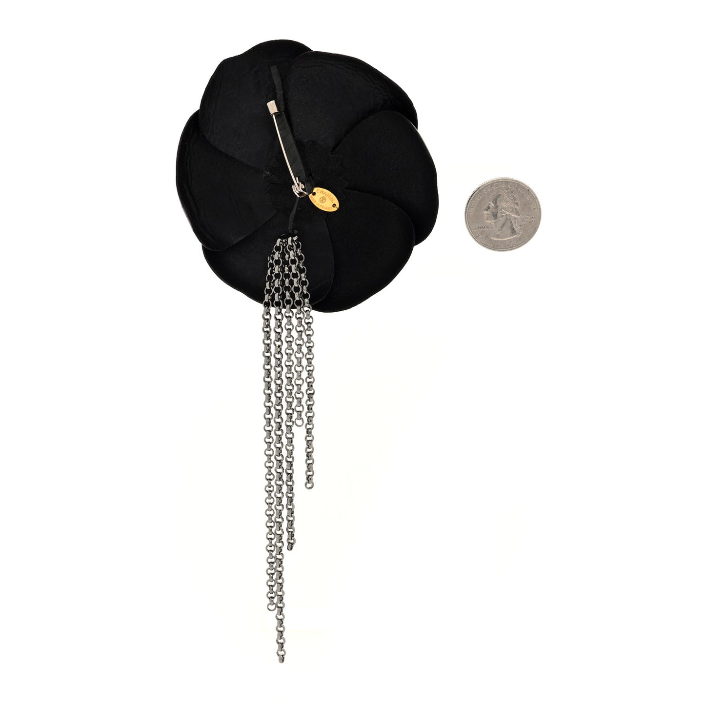 Calfskin Metal Camellia Brooch Black Silver