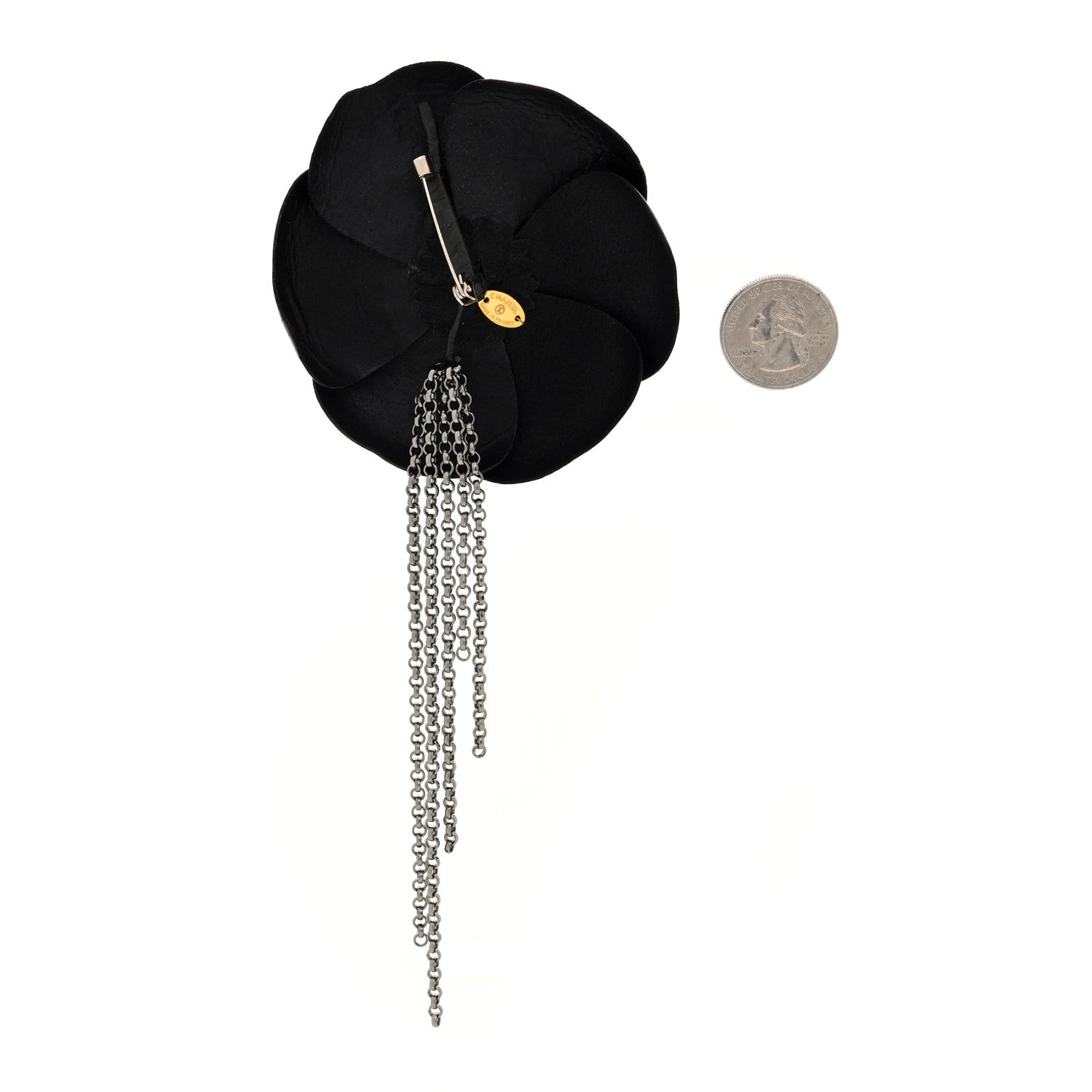 Chanel Calfskin Metal Camellia Brooch Black Silver 2 of 4