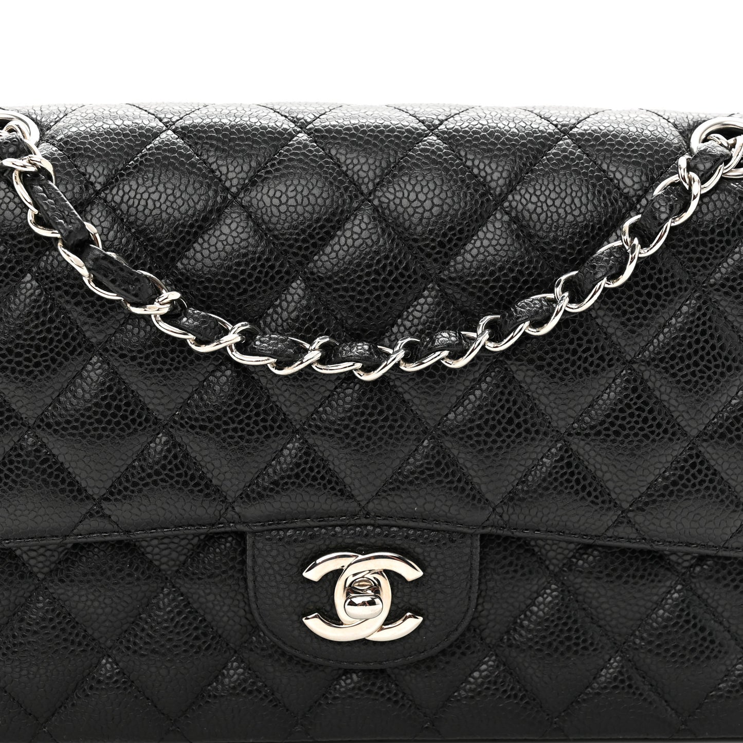 Caviar Quilted Medium Double Flap Black