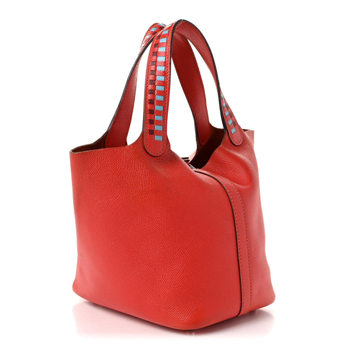 Hermes Epsom Tressage De Cuir Picotin Lock 18 PM Capucine Celeste Rouge H 3 of 10