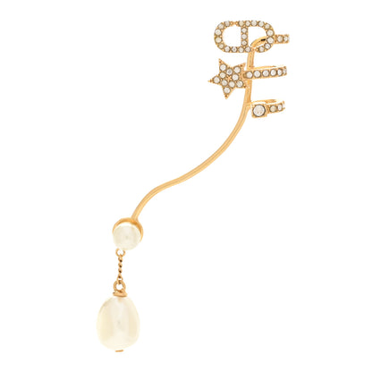 Christian Dior Metal Pearl Petite CD Ear Climber Earring Gold White 1 of 5