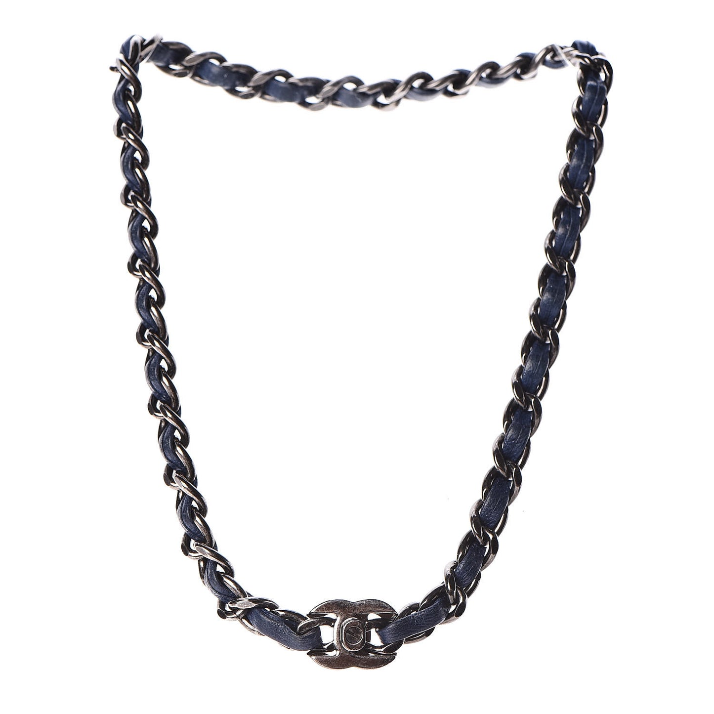 Lambskin CC Turnlock Choker Necklace Navy Blue