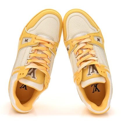 Louis Vuitton Nubuck Grained Calfskin Womens LV Trainer Sneakers 37 Yellow 2 of 10