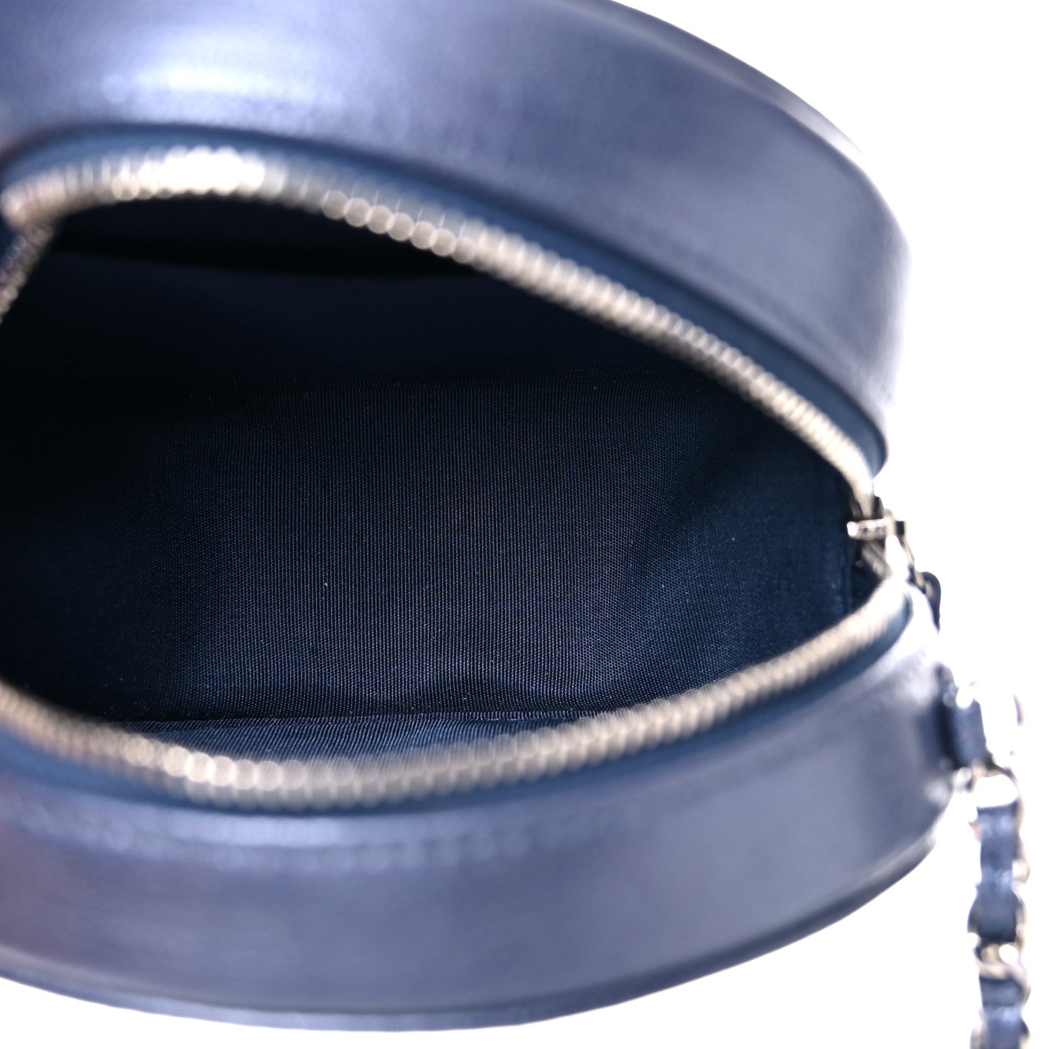 Chanel Goatskin Camellia Embossed Round Clutch With Chain Dark Blue 5 of 10
