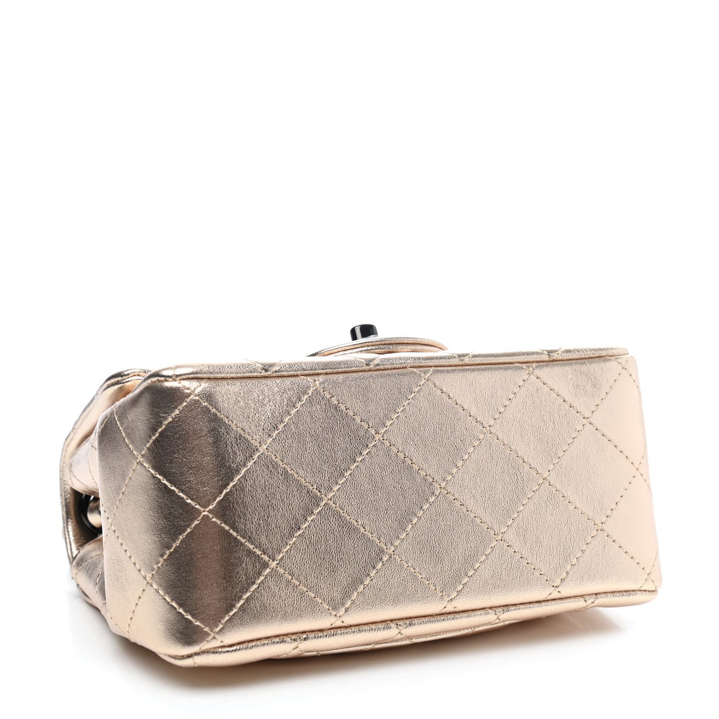 Metallic Lambskin Quilted Mini Square Flap Gold Black