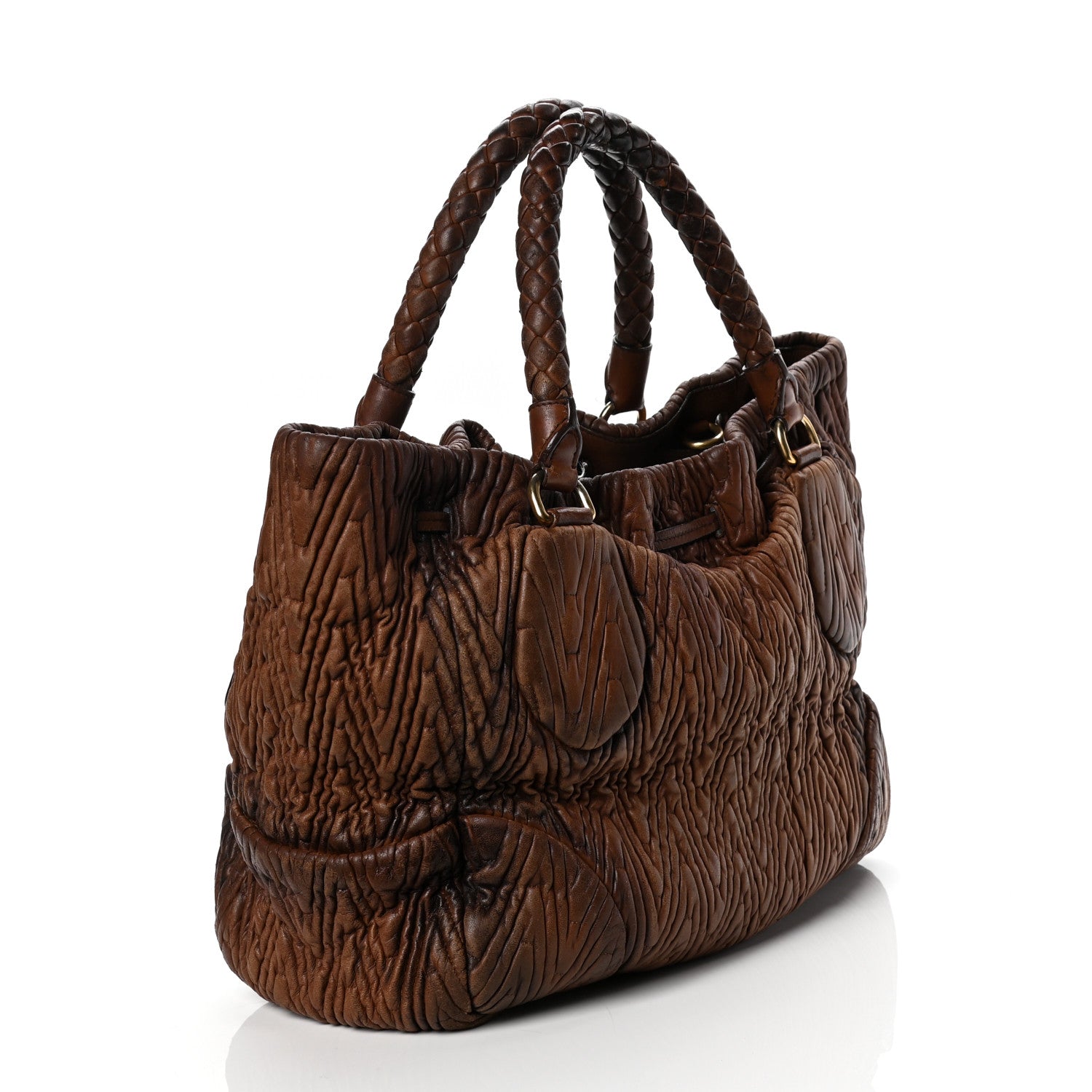 Prada Nappa Chevron Braided Drawstring Bag Brown 2 of 9