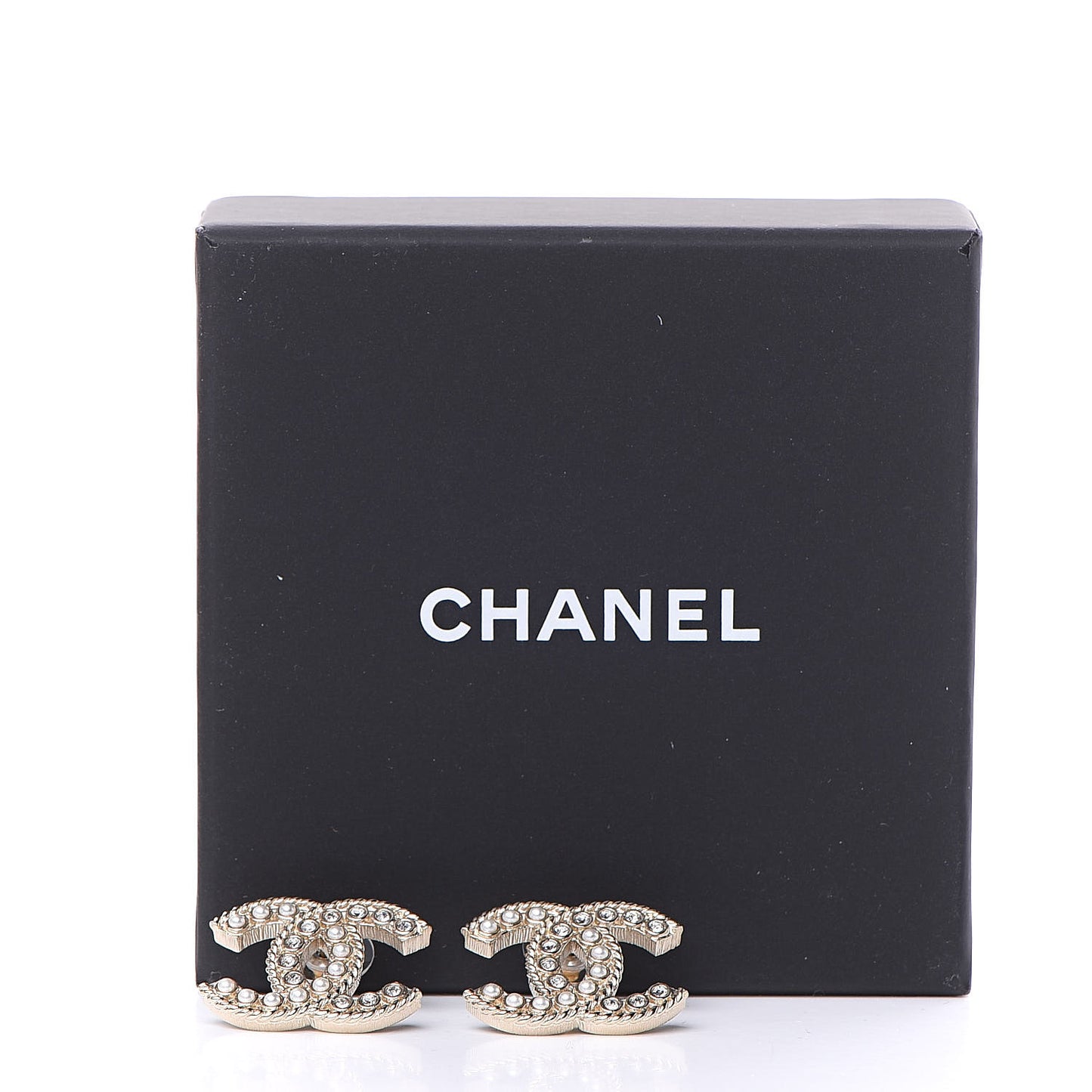 Crystal Pearl CC Earrings Light Gold