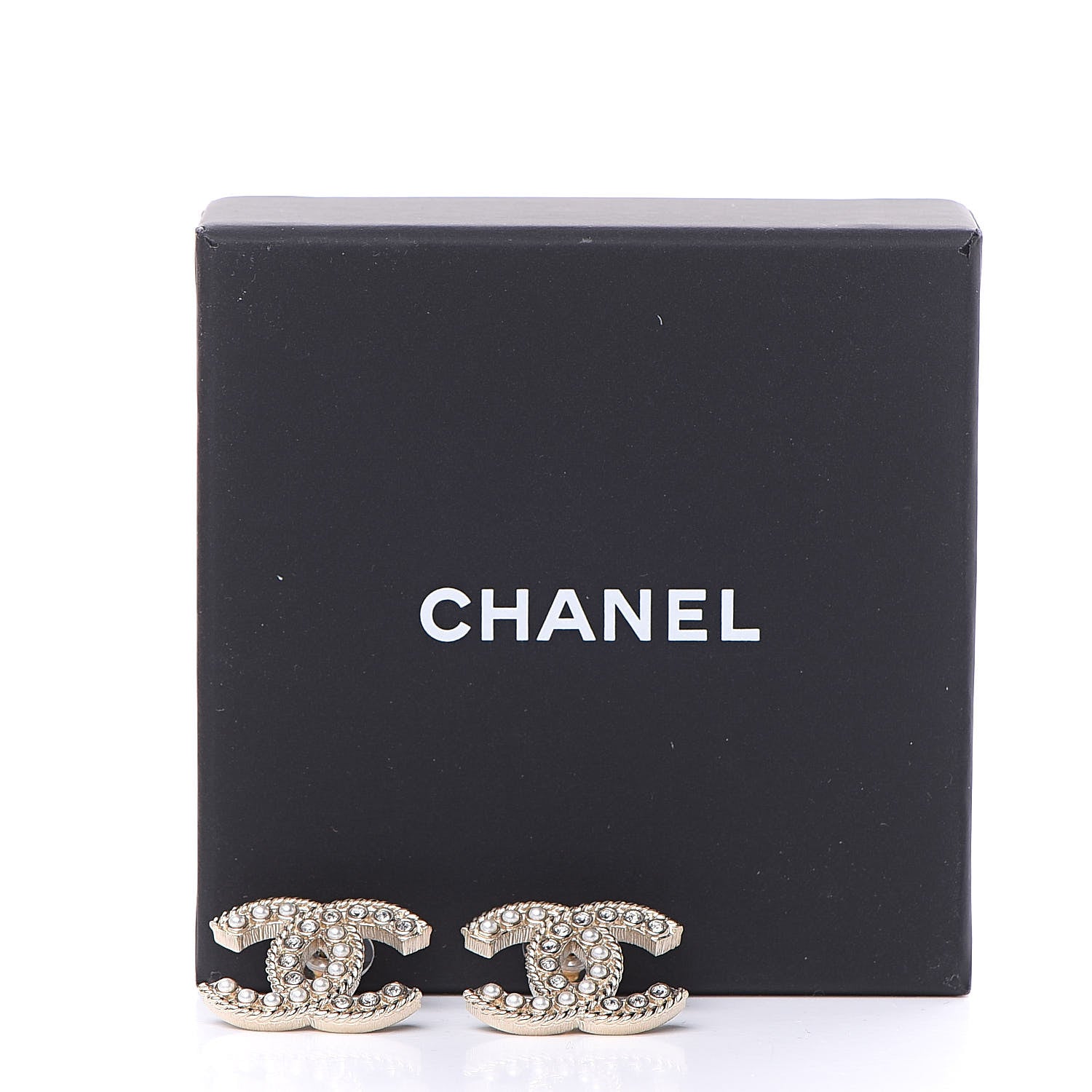Chanel Crystal Pearl CC Earrings Light Gold 5 of 5