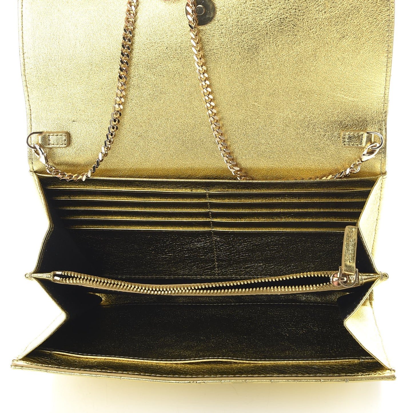 Metallic Nappa Barocco Quilted Wallet On Chain Crossbody Gold